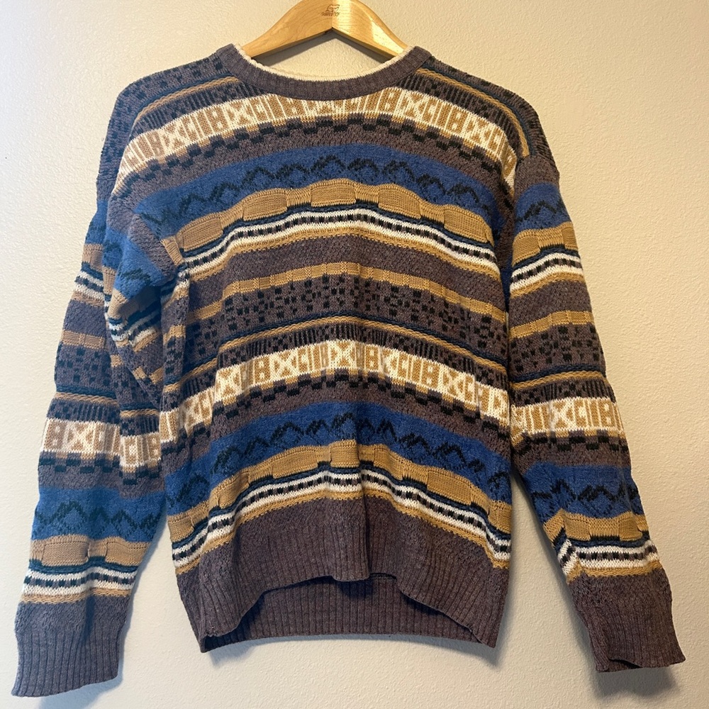 Colore Italia Vintage Wool Blend Funky Pattern Knit Sweater Men’s Medium Striped